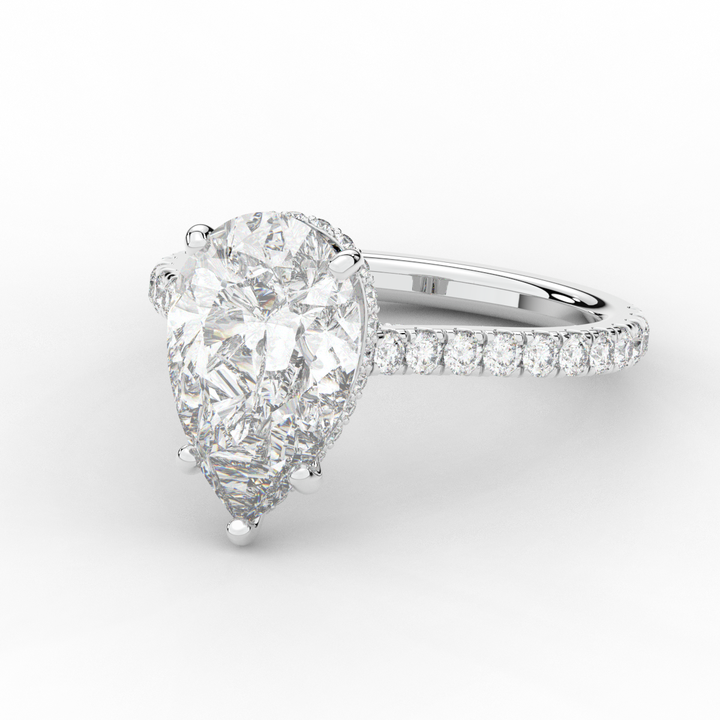 4.60CT.TW PEAR LAB DIAMOND UNDERHALO SOLITAIRE ENGAGEMENT RING - Nazarelle