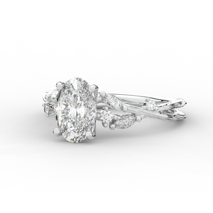 2.25CT.TW OVAL LAB DIAMOND STYLIZED VINE AND TREE BARK FINISH ENGAGEMENT RING - Nazarelle