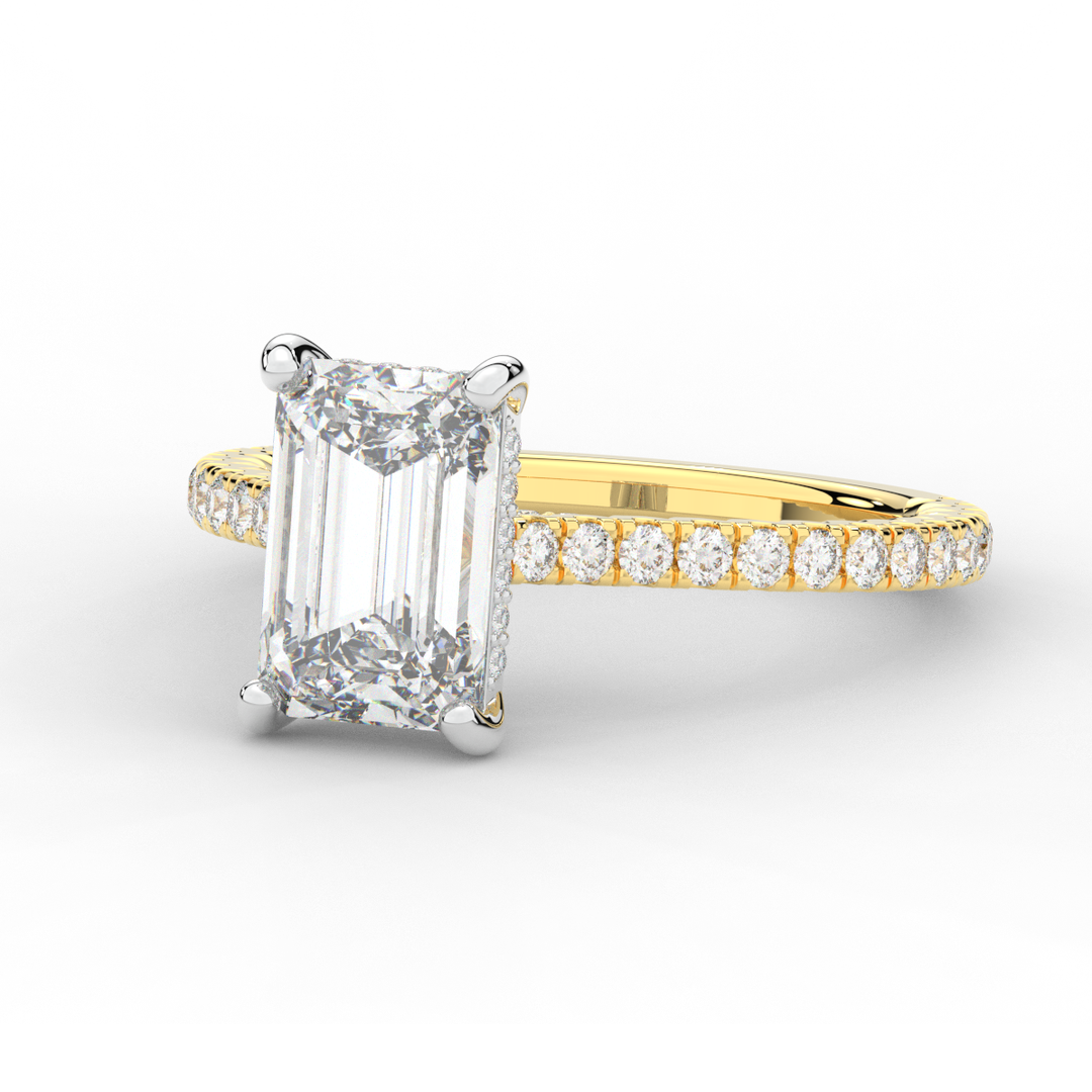 3.50CT.TW EMERALD CUT LAB DIAMOND UNDERHALO SOLITAIRE TWO TONE ENGAGEMENT RING - Nazarelle