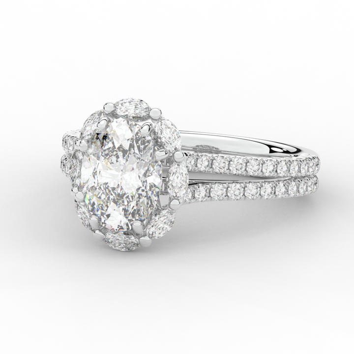 2.30CT.TW OVAL LAB DIAMOND HALO SPLIT SHANK ENGAGEMENT RING - Nazarelle