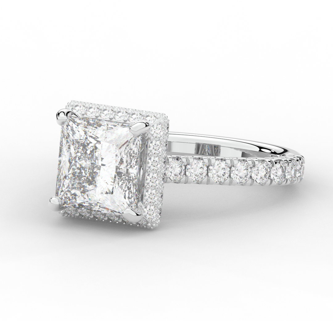 3.90CT.TW PRINCESS LAB DIAMOND HALO ENGAGEMENT RING - Nazarelle
