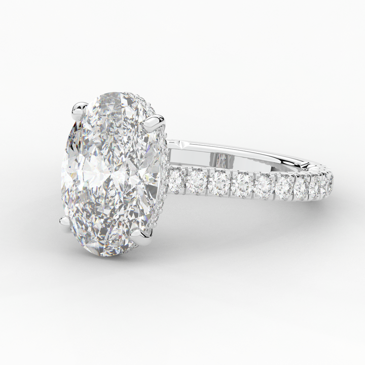 4.70CT.TW OVAL LAB DIAMOND UNDERHALO SOLITAIRE ENGAGEMENT RING - Nazarelle