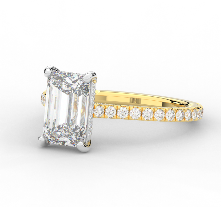 3.50CT.TW EMERALD CUT LAB DIAMOND UNDERHALO SOLITAIRE TWO TONE ENGAGEMENT RING - Nazarelle