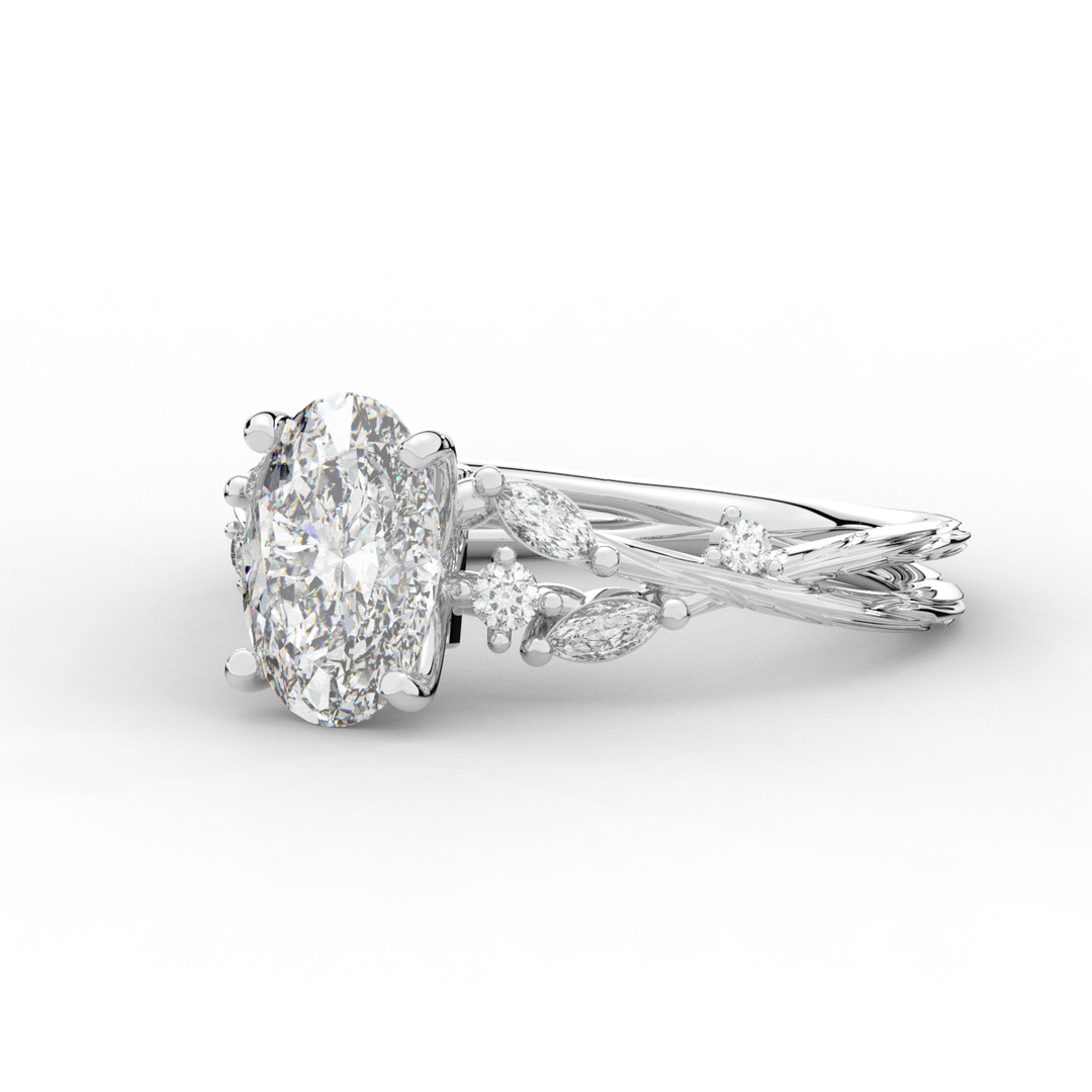 2.25CT.TW OVAL LAB DIAMOND STYLIZED VINE AND TREE BARK FINISH ENGAGEMENT RING - Nazarelle