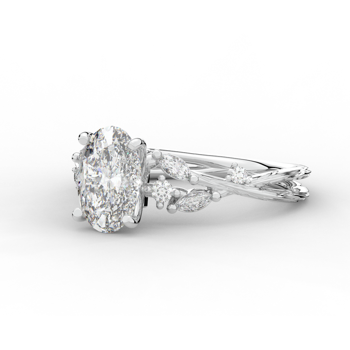 2.25CT.TW OVAL LAB DIAMOND STYLIZED VINE AND TREE BARK FINISH ENGAGEMENT RING - Nazarelle