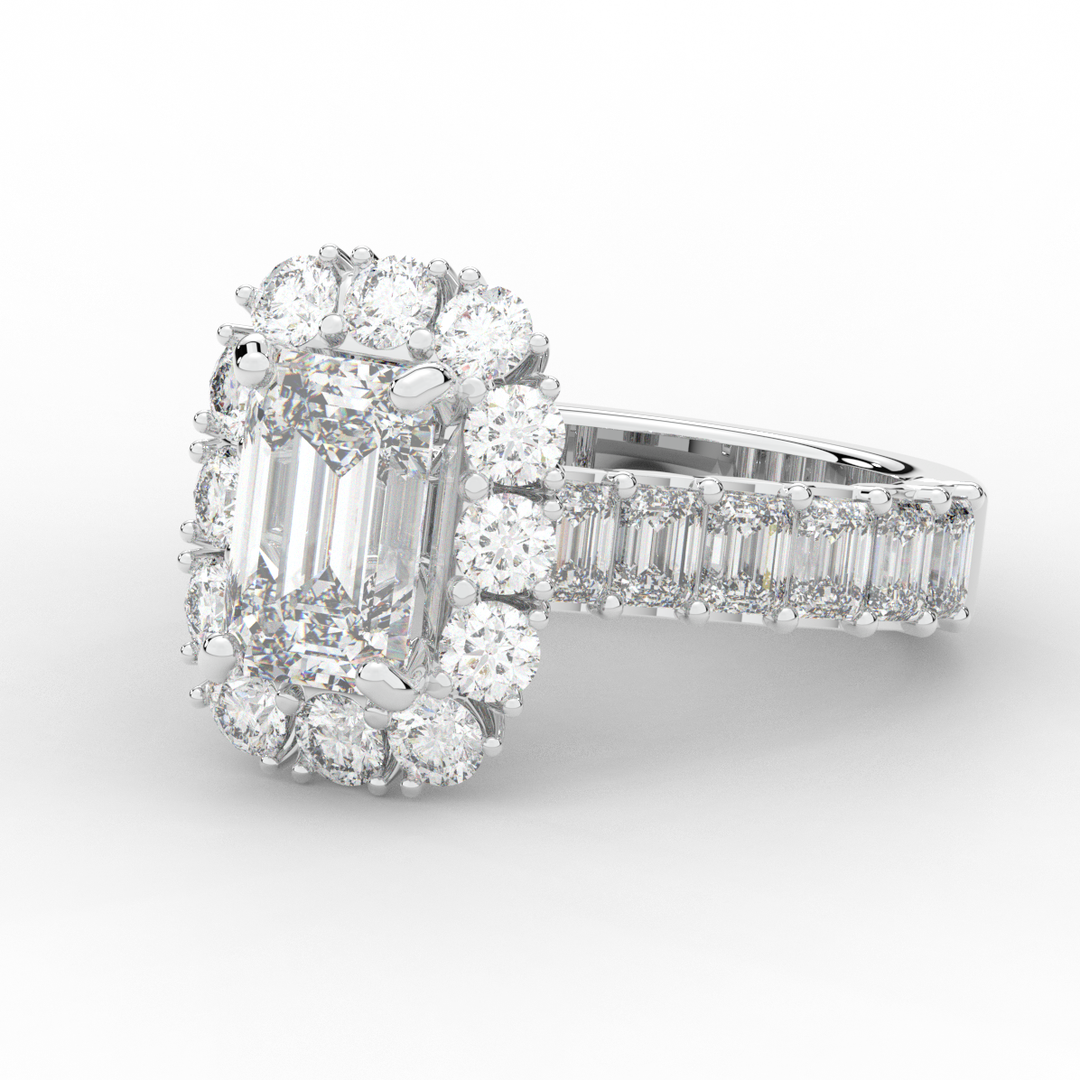 6.00CT.TW EMERALD CUT LAB DIAMOND HALO ENGAGEMENT RING - Nazarelle