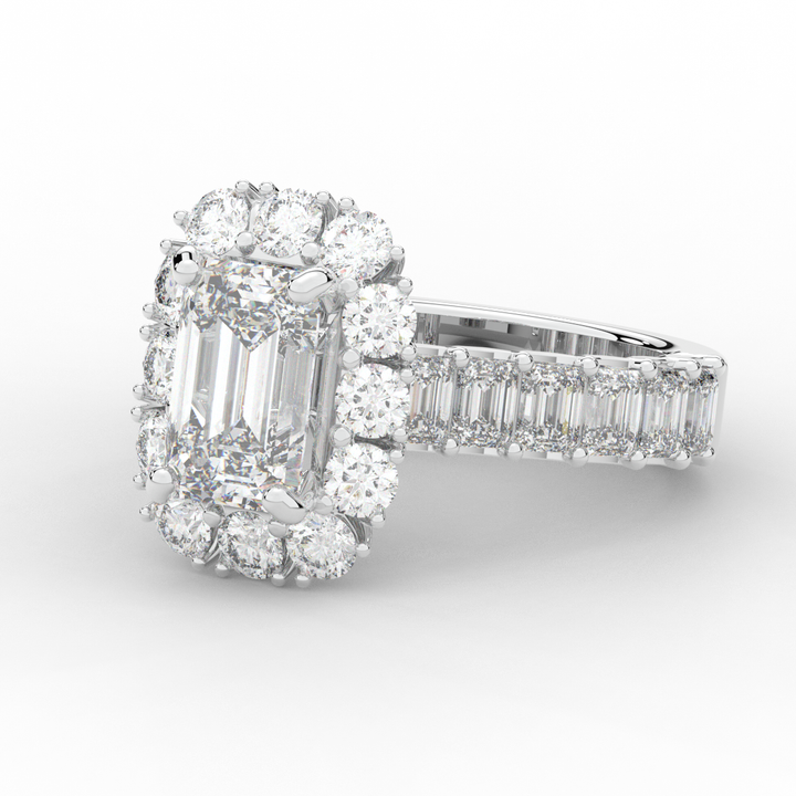 6.00CT.TW EMERALD CUT LAB DIAMOND HALO ENGAGEMENT RING - Nazarelle