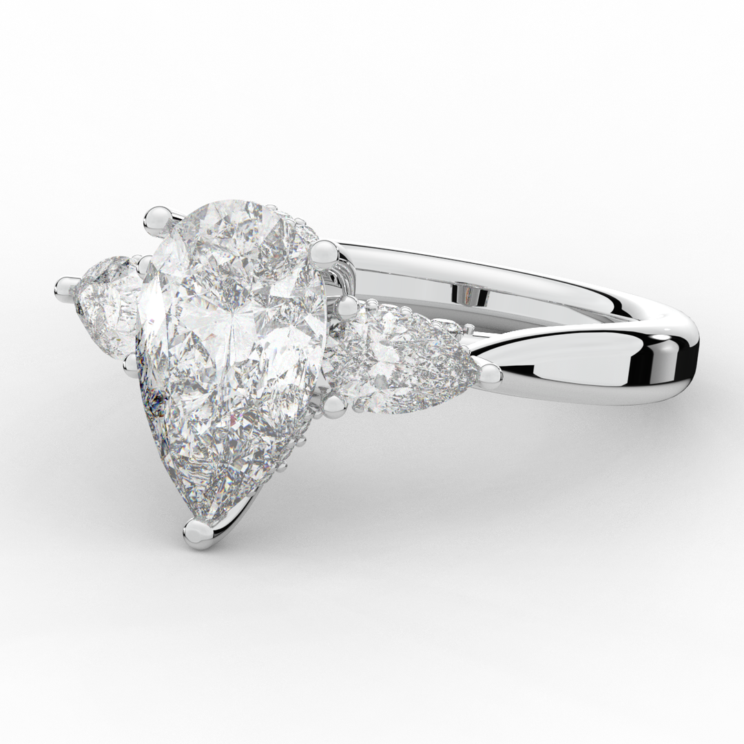 3.70CT.TW PEAR LAB DIAMOND 3 STONE ENGAGEMENT RING - Nazarelle