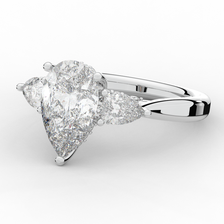 3.70CT.TW PEAR LAB DIAMOND 3 STONE ENGAGEMENT RING - Nazarelle