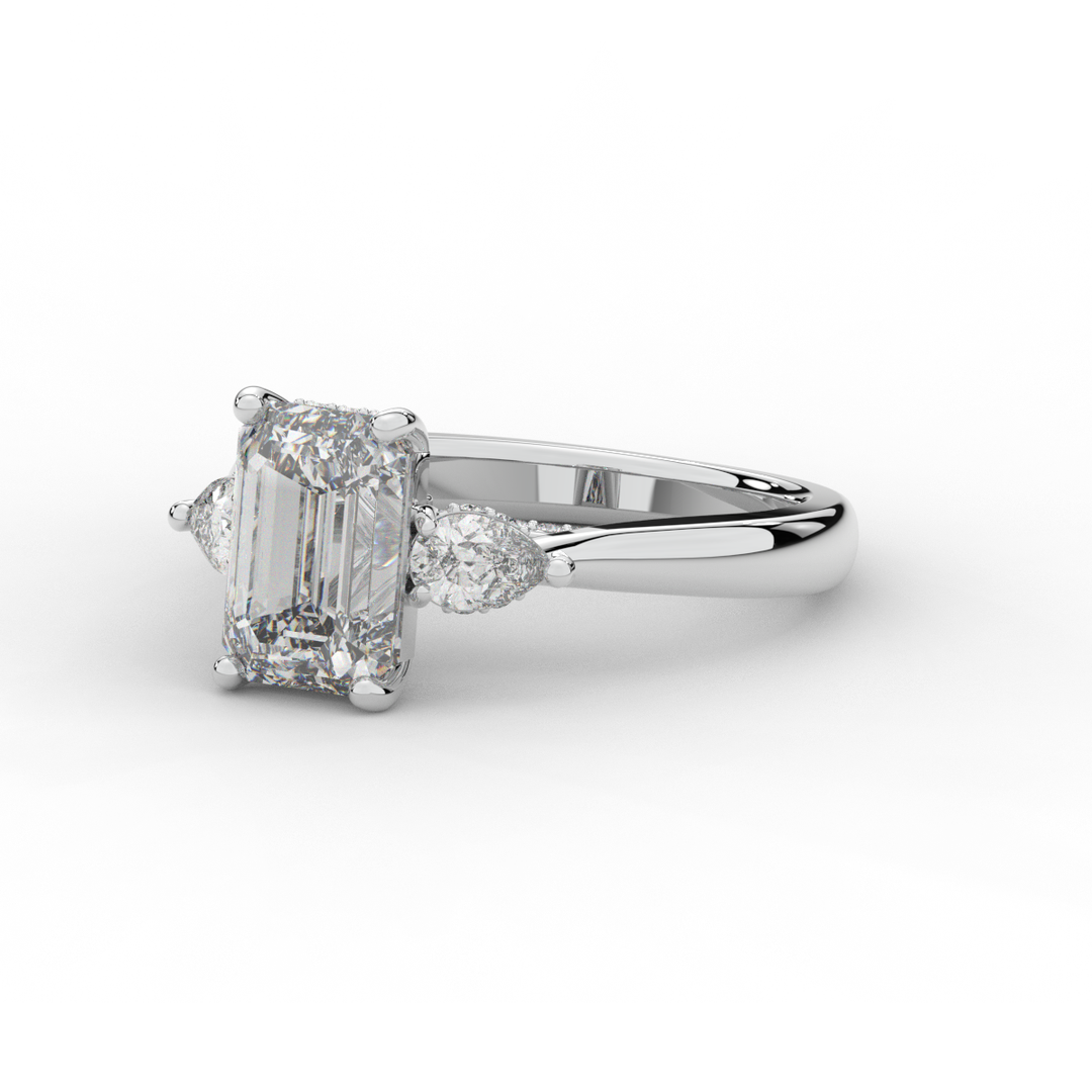 2.40CT.TW EMERALD CUT LAB DIAMOND 3 STONE ENGAGEMENT RING - Nazarelle