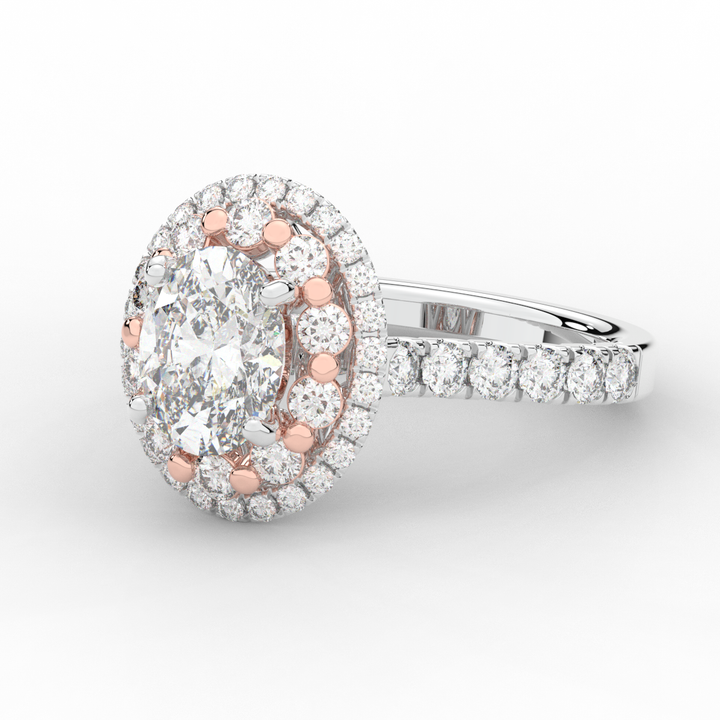 3.30CT.TW OVAL LAB DIAMOND DOUBLE HALO TWO TONE ENGAGEMENT RING - Nazarelle