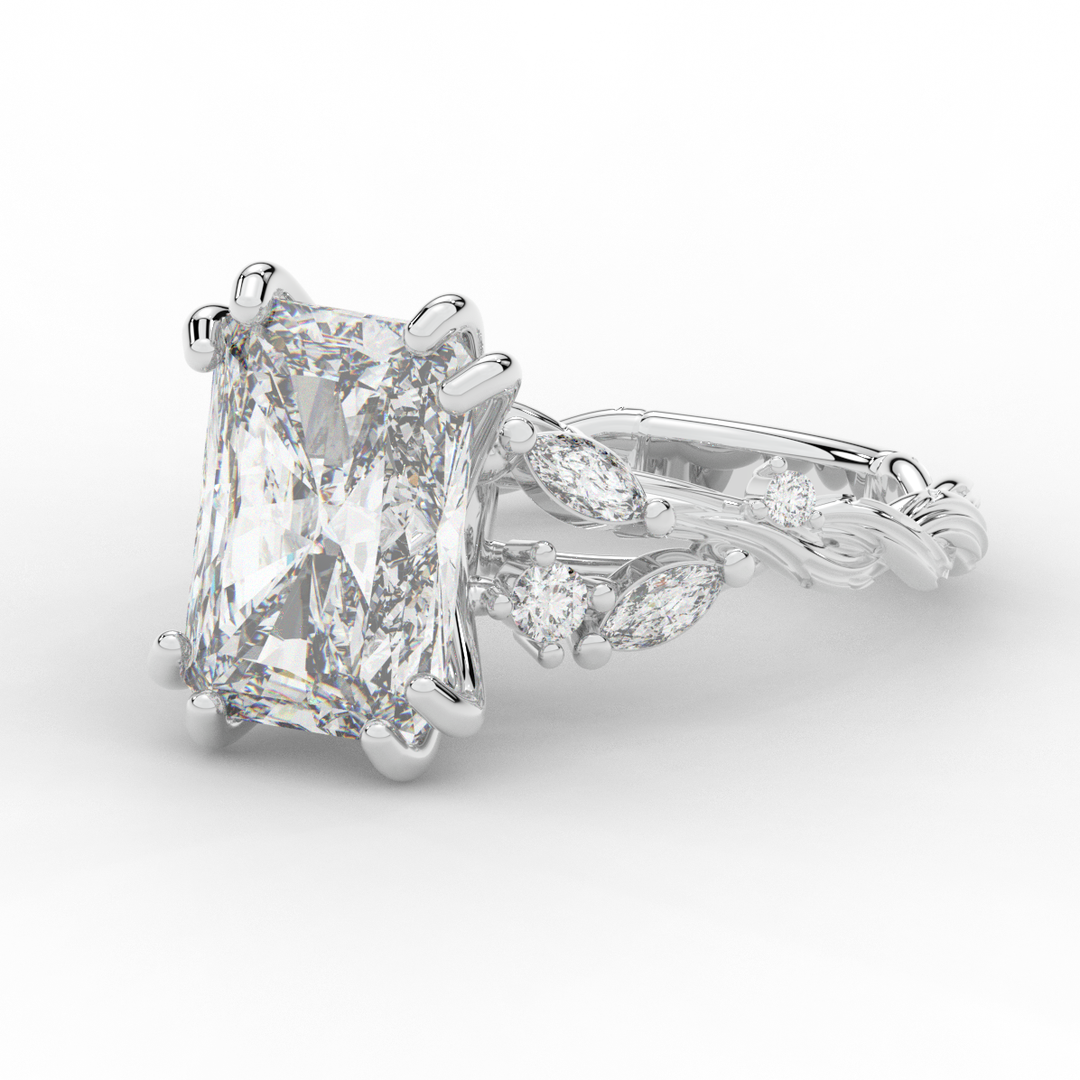 5.30CT.TW RADIANT LAB DIAMOND STYLIZED VINE AND TREE BARK FINISH ENGAGEMENT RING - Nazarelle