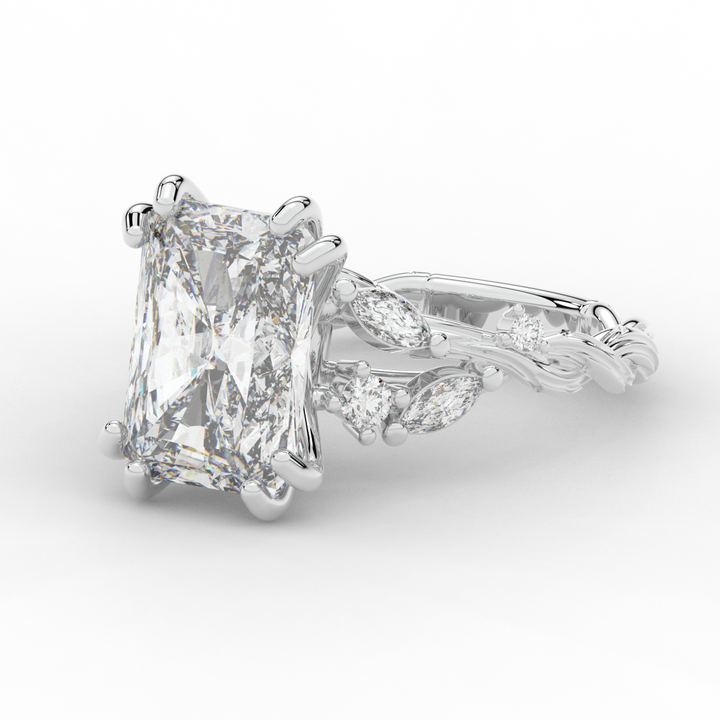 5.30CT.TW RADIANT LAB DIAMOND STYLIZED VINE AND TREE BARK FINISH ENGAGEMENT RING - Nazarelle