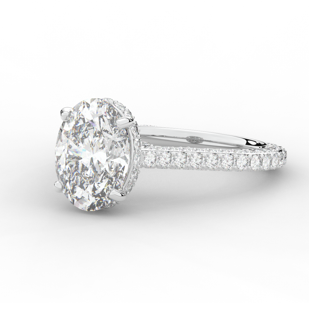 4.00CT.TW OVAL LAB DIAMOND UNDERHALO SOLITAIRE ENGAGEMENT RING - Nazarelle