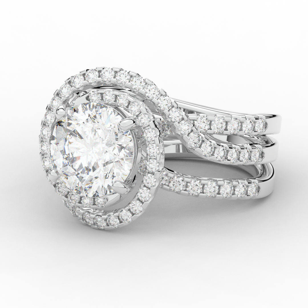3.90CT.TW ROUND LAB DIAMOND TWIST HALO ENGAGEMENT RING - Nazarelle