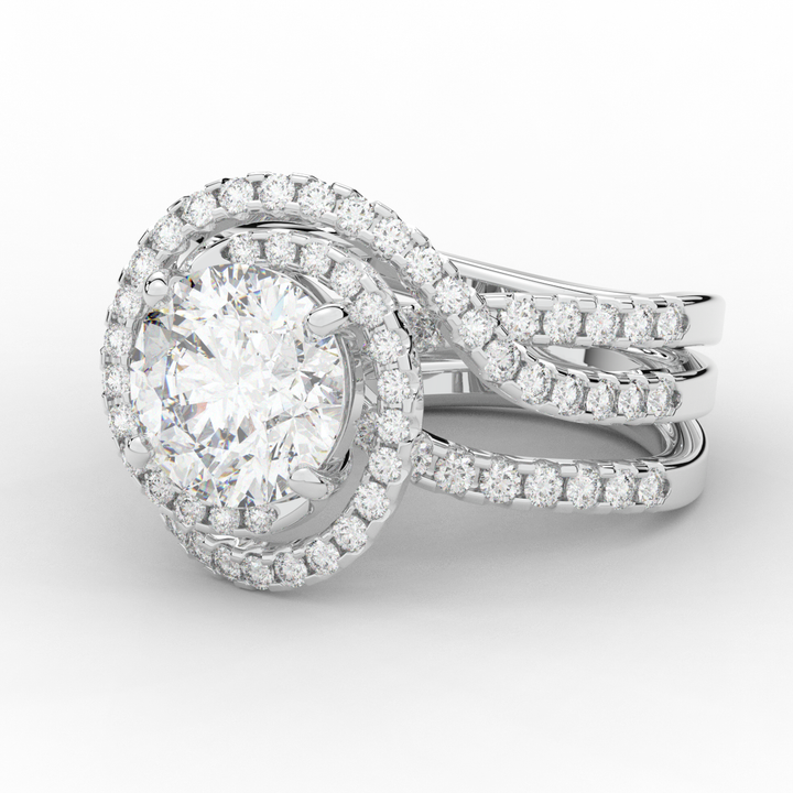 3.90CT.TW ROUND LAB DIAMOND TWIST HALO ENGAGEMENT RING - Nazarelle