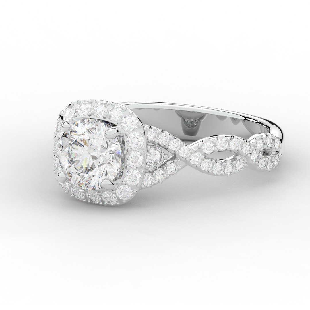 1.60CT.TW ROUND LAB DIAMOND HALO TWIST ENGAGEMENT RING - Nazarelle