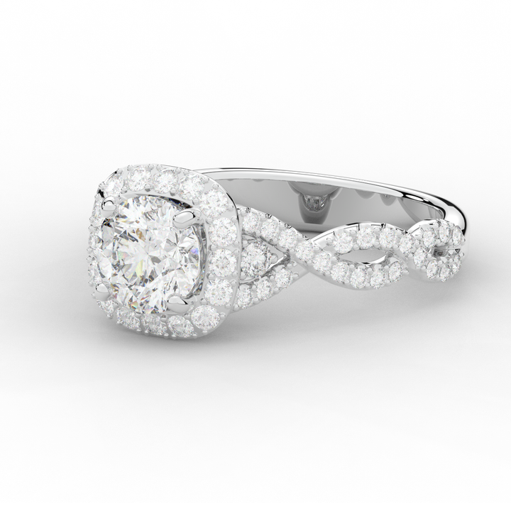 1.60CT.TW ROUND LAB DIAMOND HALO TWIST ENGAGEMENT RING - Nazarelle