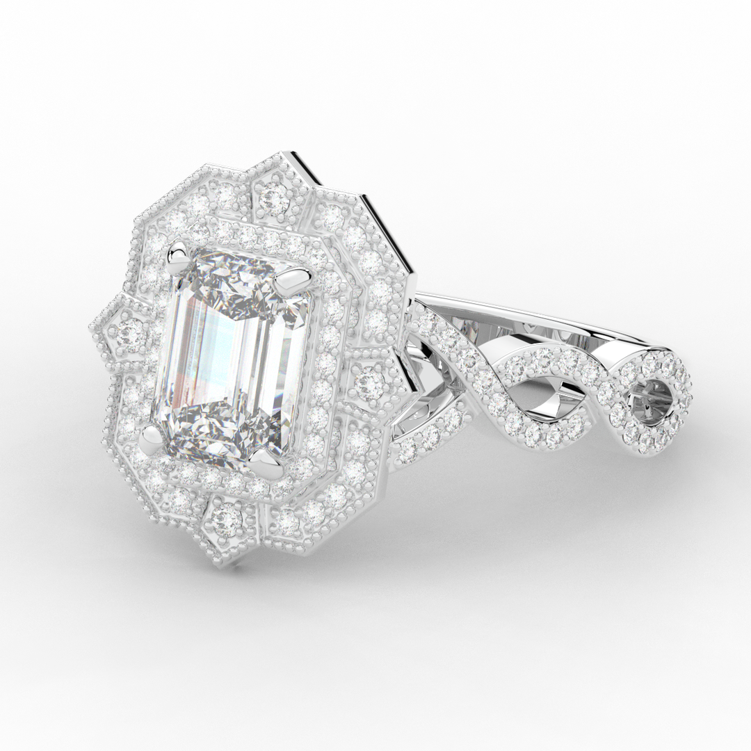 1.90CT.TW EMERALD CUT LAB DIAMOND HALO ENGAGEMENT RING - Nazarelle