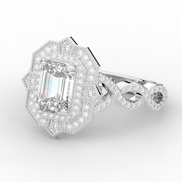 1.90CT.TW EMERALD CUT LAB DIAMOND HALO ENGAGEMENT RING - Nazarelle