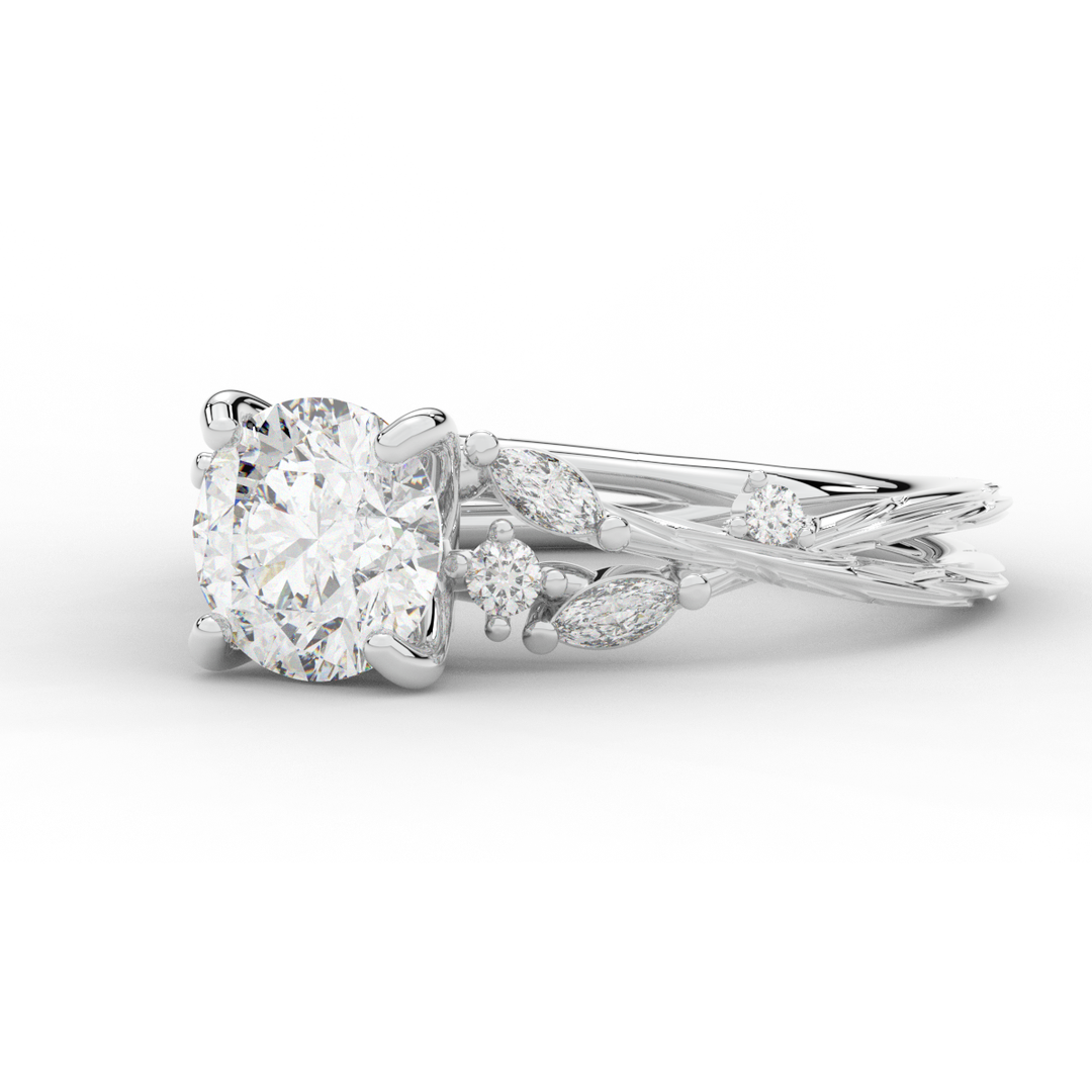 1.75CT.TW ROUND LAB DIAMOND STYLIZED VINE AND TREE BARK FINISH ENGAGEMENT RING - Nazarelle