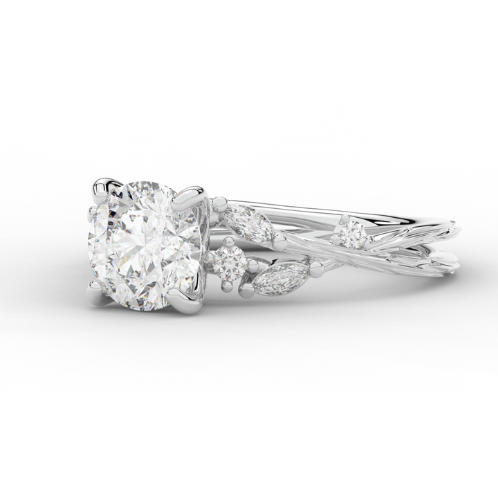 1.75CT.TW ROUND LAB DIAMOND STYLIZED VINE AND TREE BARK FINISH ENGAGEMENT RING - Nazarelle