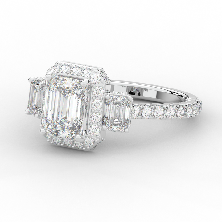 3.20CT.TW EMERALD CUT LAB DIAMOND 3 STONE ENGAGEMENT RING - Nazarelle
