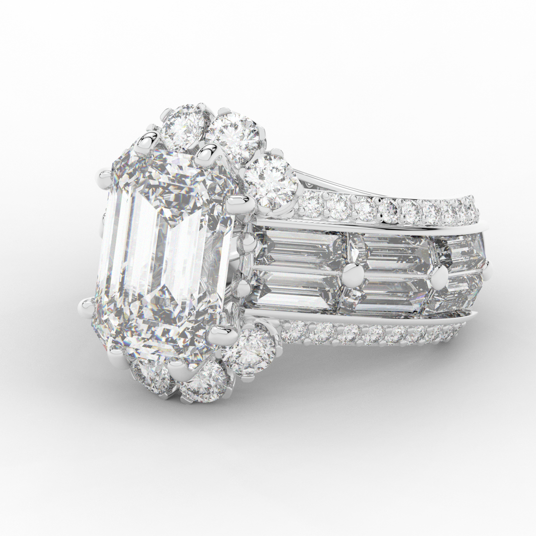 8.25CT.TW EMERALD CUT LAB DIAMOND HALO ENGAGEMENT RING - Nazarelle