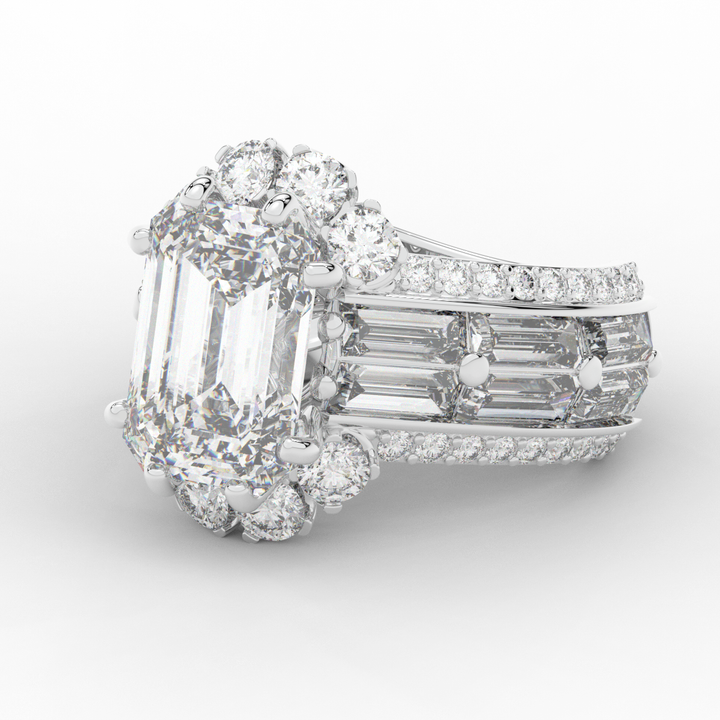 8.25CT.TW EMERALD CUT LAB DIAMOND HALO ENGAGEMENT RING - Nazarelle