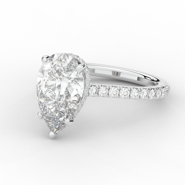 4.60CT.TW PEAR LAB DIAMOND UNDERHALO SOLITAIRE ENGAGEMENT RING - Nazarelle