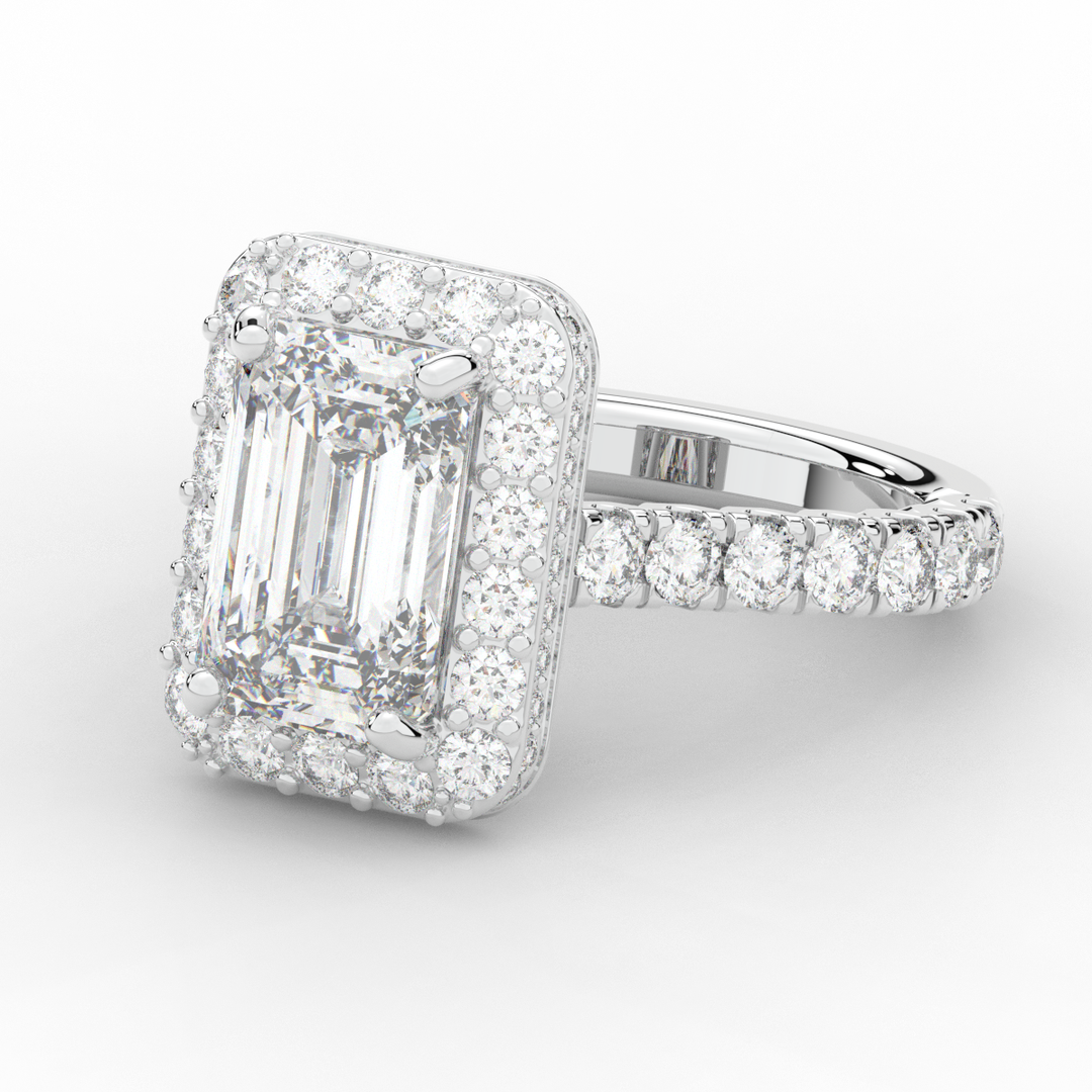 4.50CT.TW EMERALD CUT LAB DIAMOND HALO ENGAGEMENT RING - Nazarelle