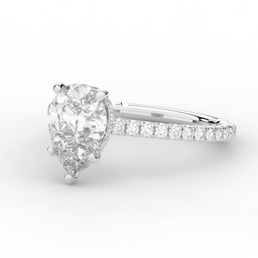 2.50CT.TW PEAR LAB DIAMOND UNDERHALO SOLITAIRE ENGAGEMENT RING - Nazarelle