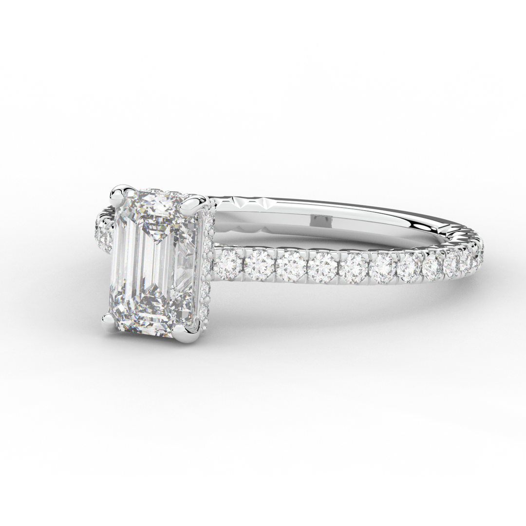 2.10CT.TW EMERALD CUT LAB DIAMOND UNDERHALO SOLITAIRE ENGAGEMENT RING - Nazarelle