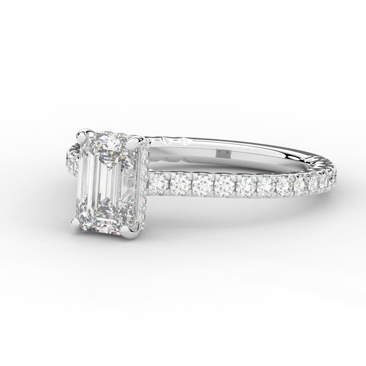 2.10CT.TW EMERALD CUT LAB DIAMOND UNDERHALO SOLITAIRE ENGAGEMENT RING - Nazarelle