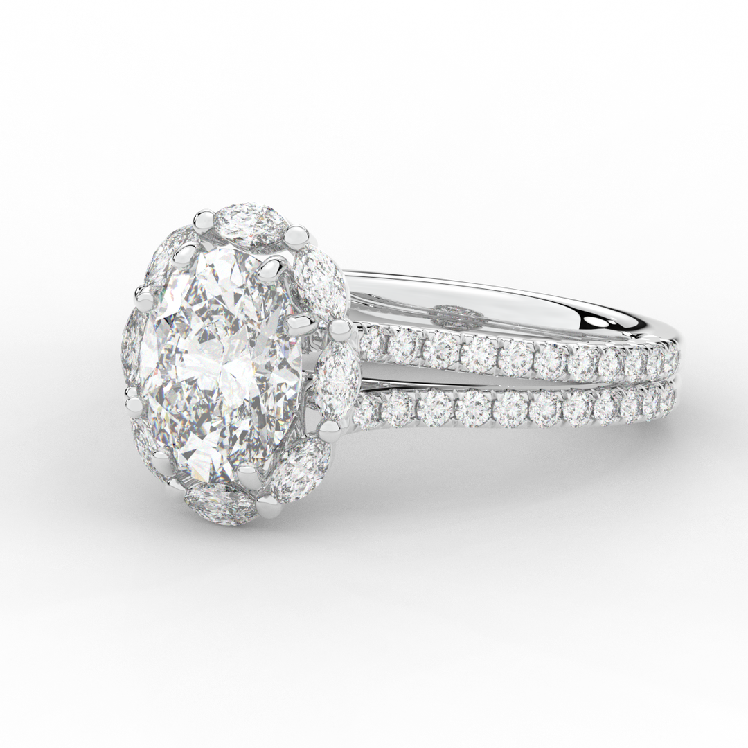 2.30CT.TW OVAL LAB DIAMOND HALO SPLIT SHANK ENGAGEMENT RING - Nazarelle