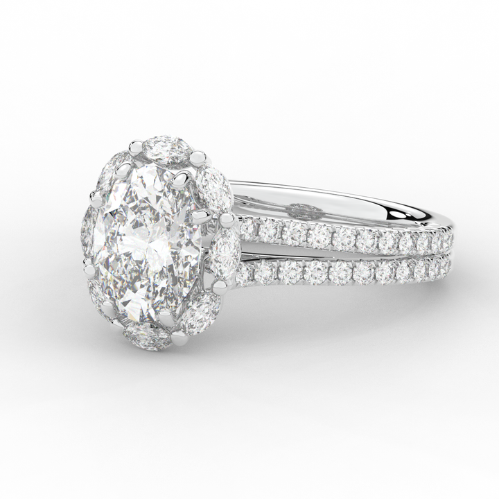 2.30CT.TW OVAL LAB DIAMOND HALO SPLIT SHANK ENGAGEMENT RING - Nazarelle