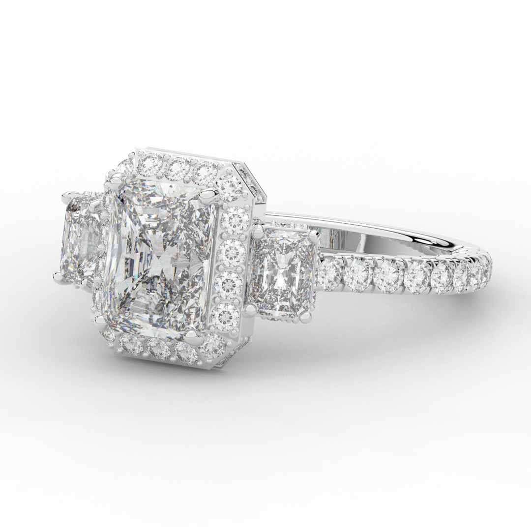 3.20CT.TW RADIANT LAB DIAMOND 3 STONE ENGAGEMENT RING - Nazarelle