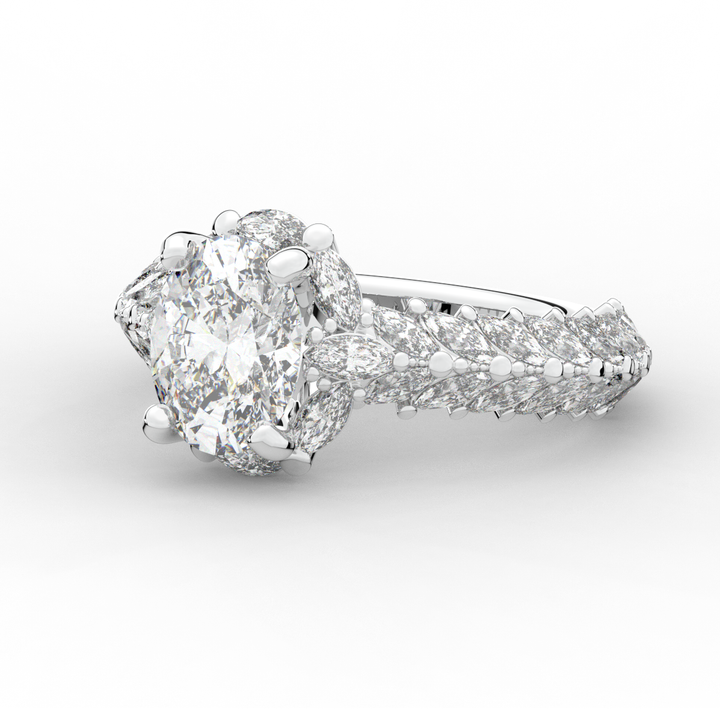 3.10CT.TW OVAL LAB DIAMOND HALO ENGAGEMENT RING - Nazarelle