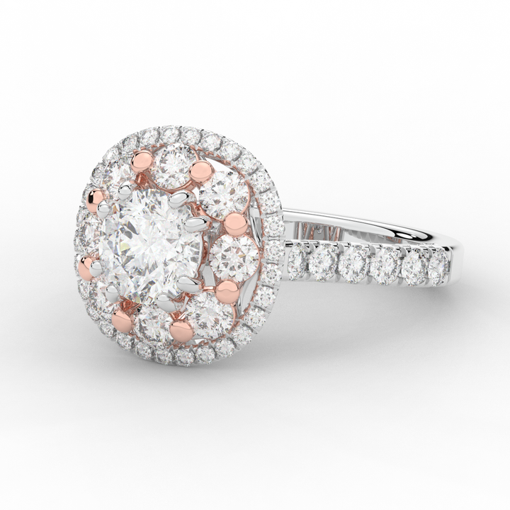 2.70CT.TW ROUND LAB DIAMOND DOUBLE HALO TWO TONE ENGAGEMENT RING - Nazarelle