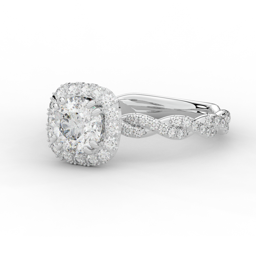 1.55CT.TW ROUND LAB DIAMOND HALO TWIST ENGAGEMENT RING - Nazarelle