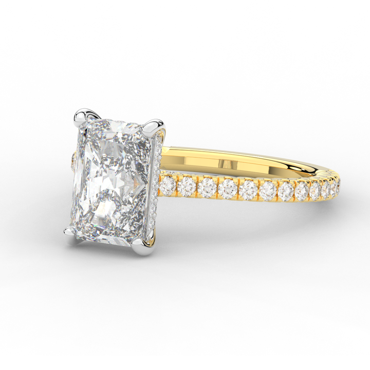 3.50CT.TW RADIANT LAB DIAMOND UNDERHALO SOLITAIRE TWO TONE ENGAGEMENT RING - Nazarelle