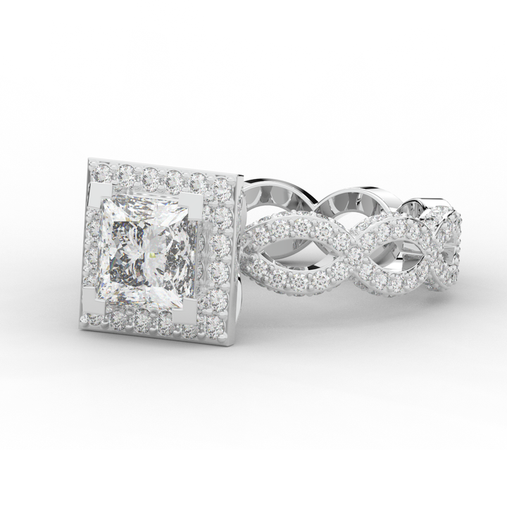 2.40CT.TW PRINCESS LAB DIAMOND HALO ENGAGEMENT RING - Nazarelle