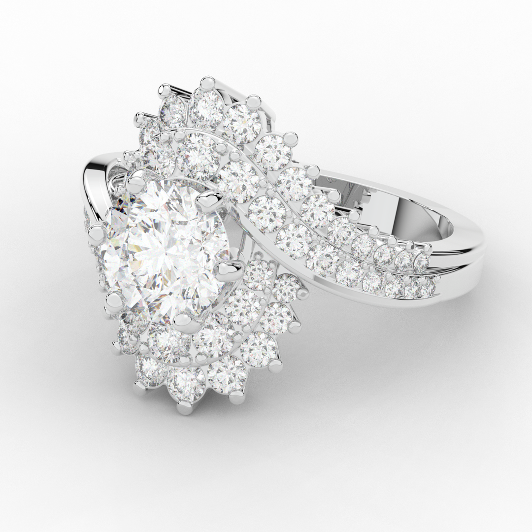 3.35CT.TW ROUND LAB DIAMOND BYPASS HALO ENGAGEMENT RING - Nazarelle