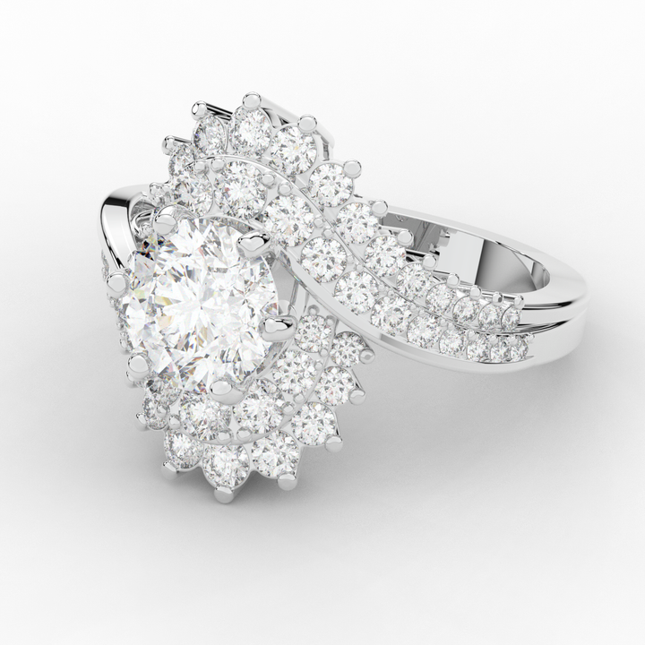 3.35CT.TW ROUND LAB DIAMOND BYPASS HALO ENGAGEMENT RING - Nazarelle