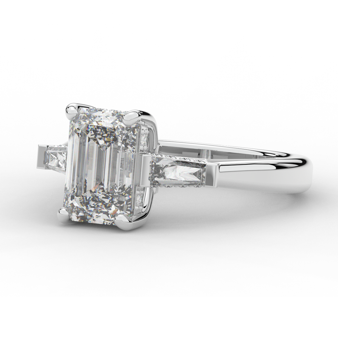 3.45CT.TW EMERALD CUT LAB DIAMOND 3 STONE ENGAGEMENT RING - Nazarelle