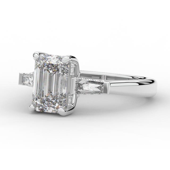 3.45CT.TW EMERALD CUT LAB DIAMOND 3 STONE ENGAGEMENT RING - Nazarelle