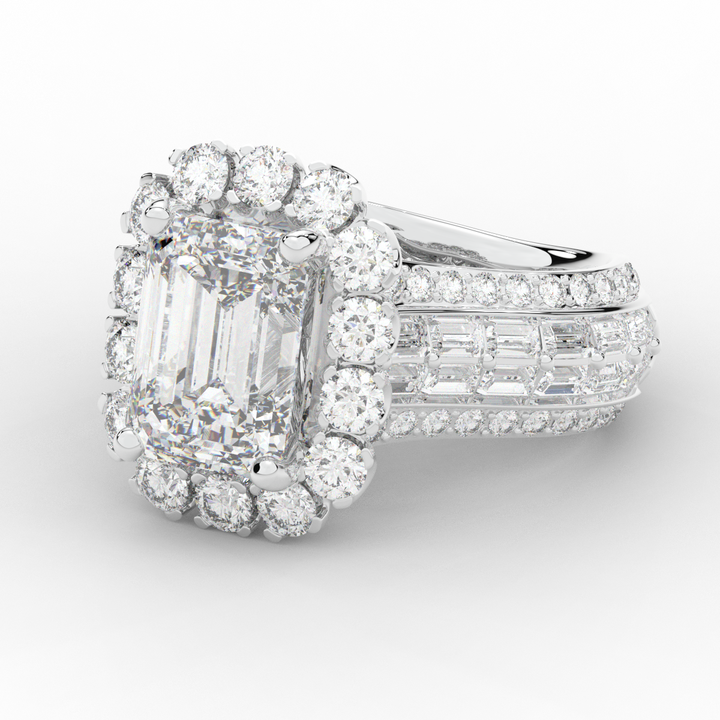 8.00CT.TW EMERALD CUT LAB DIAMOND HALO ENGAGEMENT RING - Nazarelle