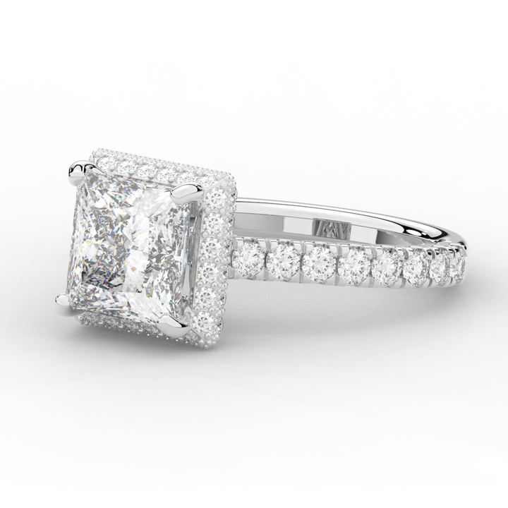 3.90CT.TW PRINCESS LAB DIAMOND HALO ENGAGEMENT RING - Nazarelle