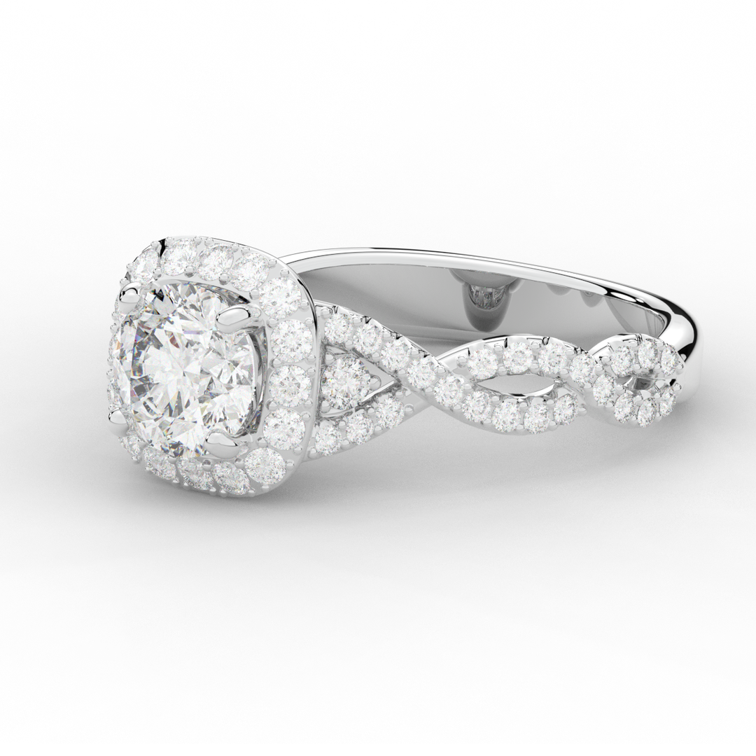 1.60CT.TW ROUND LAB DIAMOND HALO TWIST ENGAGEMENT RING - Nazarelle