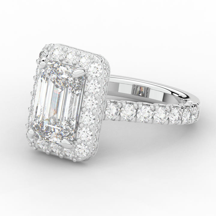 4.50CT.TW EMERALD CUT LAB DIAMOND HALO ENGAGEMENT RING - Nazarelle